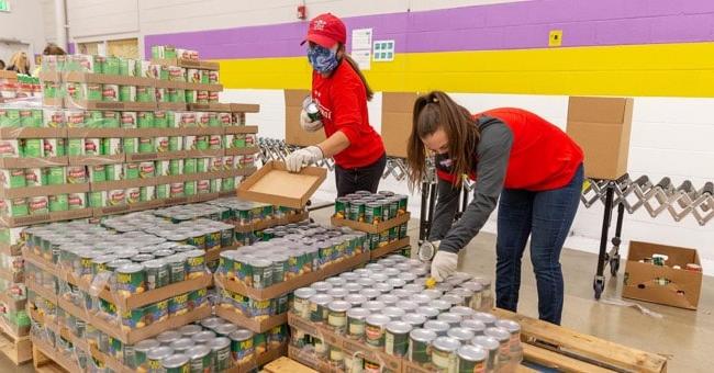 working at food bank